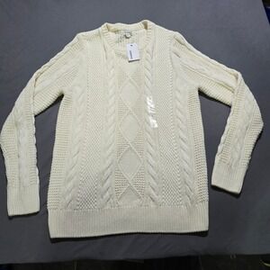 new Sonoma Cable‎ Knit Sweater Mens Large Cream Ivory Cotton Blend Pullover